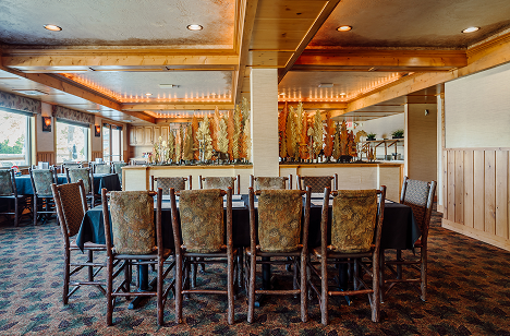 a room with tables and chairs